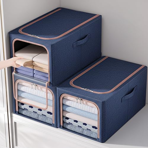 Yellow Weaves 1 Pc Clothes Organizer for Wardrobe, Foldable, Stackable, Space Saver Closet Basket, Cupboard Almirah Organizer, Storage Box for Clothes (Blue, Regular)