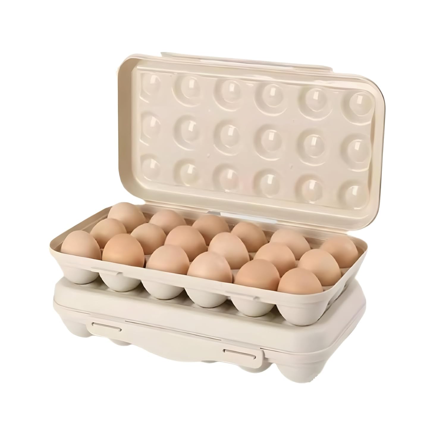 Woffely 18 Grid Plastic Egg Storage Container with Lid | Shatterproof & Leakproof Refrigerator Egg Tray | Portable Egg Organizer Box for Fridge, Travel, Camping & Picnic (Pack of 1)-picture-10