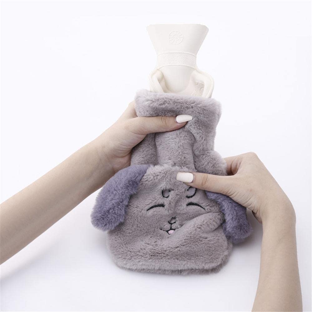 Borsa dell'acqua calda con coperchio in peluche modello animale 500 ml di gomma per alleviare il dolore mani piedi più caldo regalo per donne ragazze - Mix - 4pc