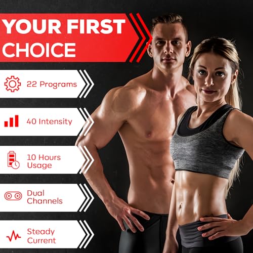 Tens-Unit-EMS-Muscle-Stimulator-22-Programs-40-Intensity-Electronic-Pulse-Massager-Tens-Machine-for-Pain-Relief-300mah-Battery-Physical-Therapy-with-10-Tens-Unit-Electrode-Pads-Red