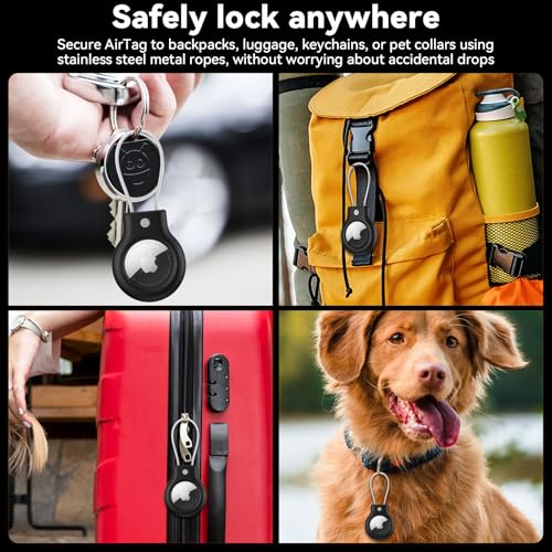 Vancle für AirTag Anhänger, 1 Stück Secure Halter Apple Airtags Hülle - Air Tags Safe Lock Case mit Edelstahlkabel für Gepäck, Fahrräder, Rucksäcke & Hunde Katzenhalsbänder (Schwarz)