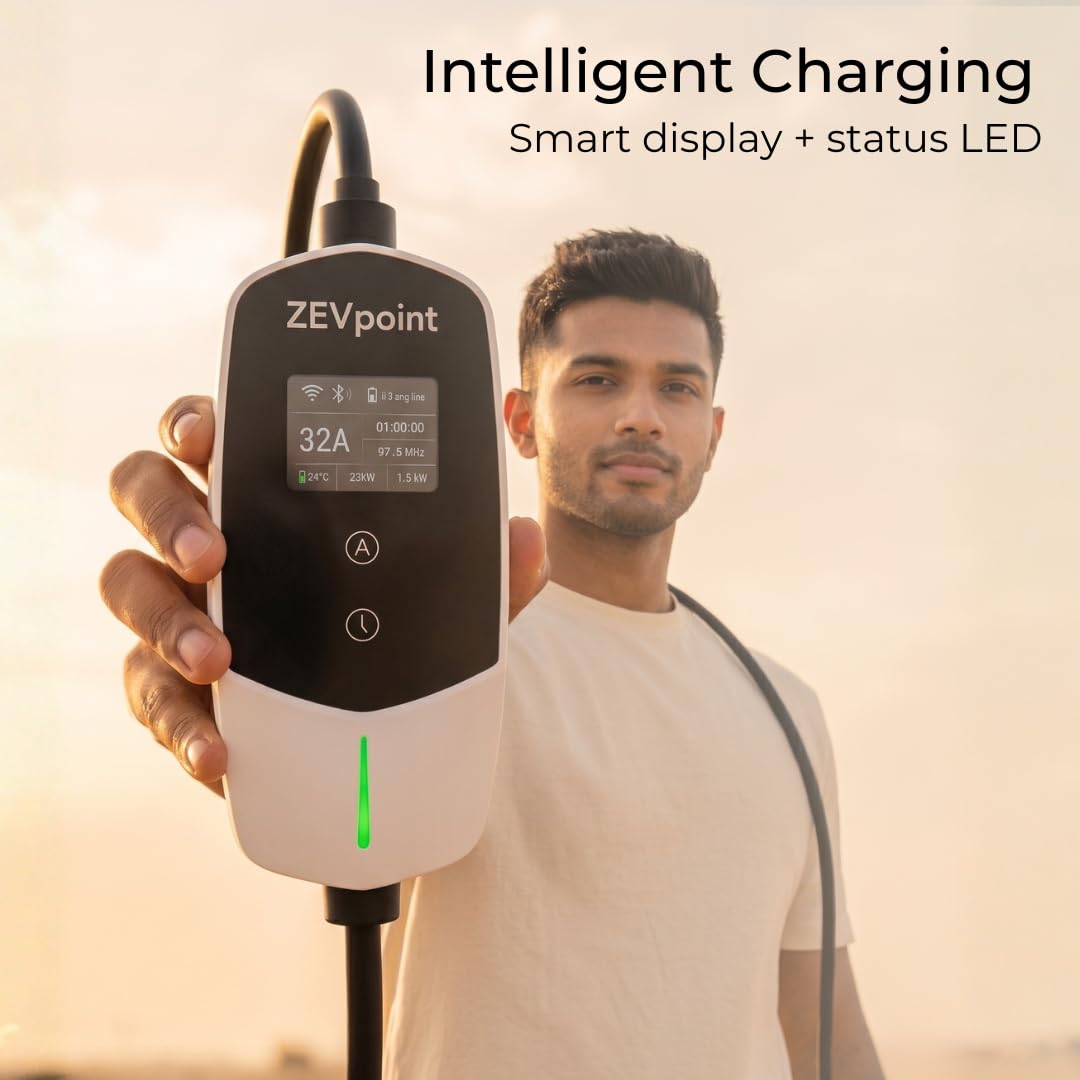 Zevpoint 7.5 kW EV Charger | Carry Bag + Wall Bracket + CEE Socket | 32A, Waterproof | 5m Length, 3” Display, App Control | Adjustable Power | Auto Cut, Overload & Earthing Protection (Dash 2.0) — Amazon image 8