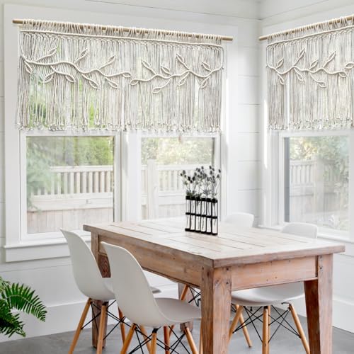 Cortinas de macramé de algodón de 90x55 cm para ventanas y cenefa bohemia de salón 6