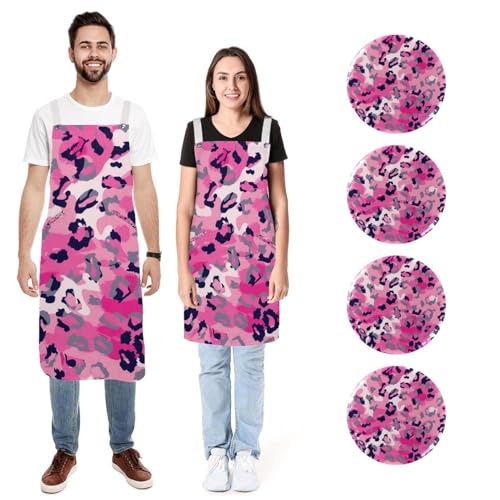 Lot de 2 tabliers de cuisine en lin imprimé léopard rose, taille L et M pour homme femme