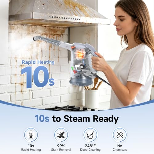 Image of Steam Mop & Detachable Handheld Steam Cleaner | 10s Fast Heat-Up, 248F Deep Cleaning, 8 Accessories, 320ml Tank with Swivel Head Mop for Car Accessories Floor Home, White