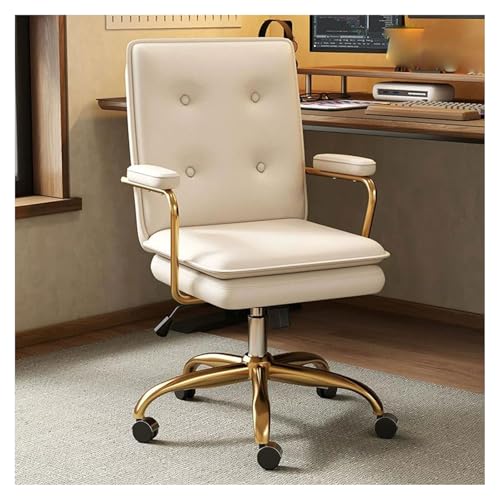 Silla De Oficina Ejecutiva De Lujo De Imitación De Cuero con Patas Doradas Y Base Giratoria Ajustable: Una Silla De Trabajo Que Combina Estilo Y Comodidad, Ideal para El Hogar, Salas De Reuniones