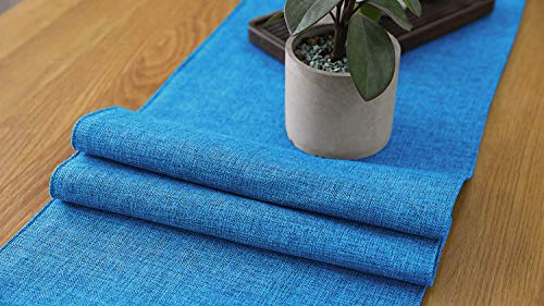 Image of Khooti Jute Dining Table Runner for 2 Seater | 12 x 36 inches | Bondi Blue| Heat Resistant | Table Runner for Dining Table , Coffee Table , Centre Table , Wedding Party | Two Sided | Washable