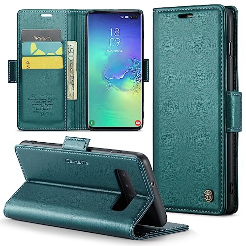Rerzoiro Case for Samsung Galaxy S10 Plus Wallet Case RFID Blocking PU Leather Flip Folio Cover Card Holder Kickstand Shockproof Phone Case Compatible with Samsung Galaxy S10 Plus Blue Green