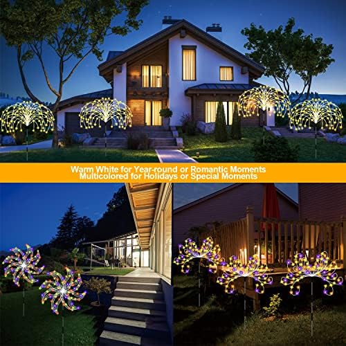 Solar Garden Lights, 4 Pack Upgrade Fireworks Lamp 11 Modes Multicolor and Warm White Sparkles Firefly Stake Solar Christmas Light, Solar Lights Outdoor Waterproof Decorative For Pathway Backyard Lawn