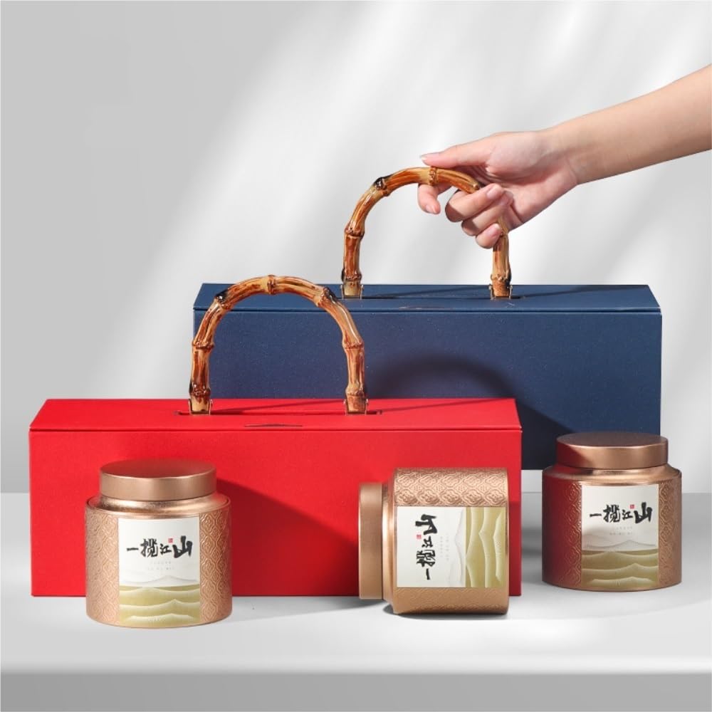 Teeservice für losen Tee, Vorratsdose, runde Dose, leere Dose, Küche, Aufbewahrungsdose, chinesische Teedosen, drei Dosen, Geschenkbox-Set, Tee-Vorratsdose (A, Doppeldose)
