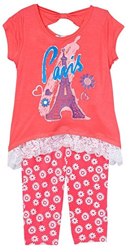 Image of ToBeInStyle Girl's 2 Piece Outfit Top & Leggings Set Casual Graphic Shirt Capri Pants