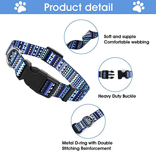 Cobee Nylon Dog Collar, Adjustable Puppy Collars with Patterns Bohemian Style Soft Comfortable Cat Collar Pet Collars for Small Medium Dogs(Blue S) - Image 3
