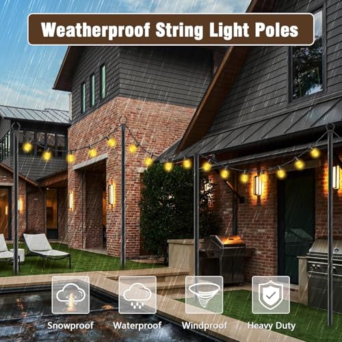 Image of AILBTON 10Ft Exterior Light Poles 6 Pack, Durable Metal String Light Posts for Outdoor Use, Equipped with Fixed Brackets for Yard, Terrace, and Garden Lighting Decor and Backyard