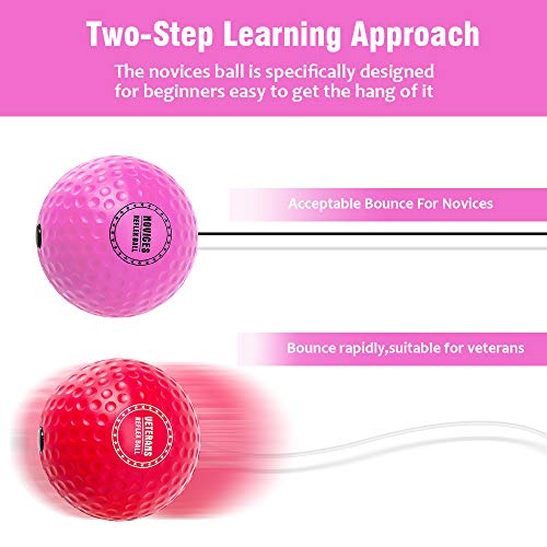 TEKXYZ Boxing Reflex Ball Pink and Red Set for Girls and Women, 2 Difficulty Levels