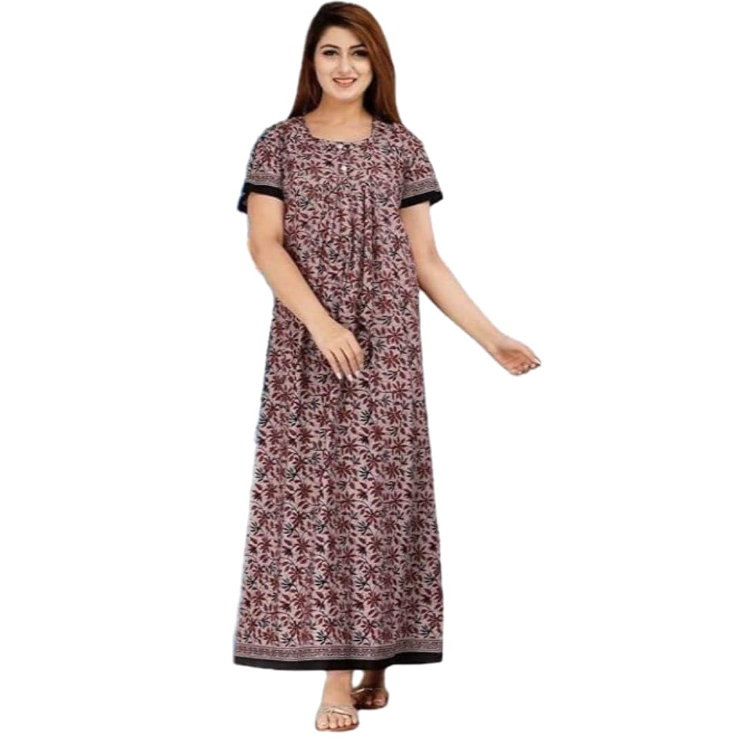 Women's 100% Cotton Printed Maxi Nightgown Long Half Sleeves Nighty Sleepwear for Ladies Super Soft Comfortable Design-image-27