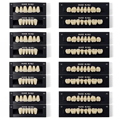 112 Pcs Dental Acrylic Resin Denture False Teeth Shade A3 T6, 4 Sets Synthetic Polymer Resin Fake Teeth for Replacement, Halloween, DIY (28pcs/set)