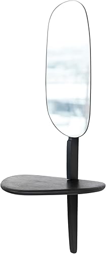 Miniatura 4 de Bloomingville 15 Inches Mango Wood and Metal Organic Shaped Shelf, Matte Black Wall Mirror