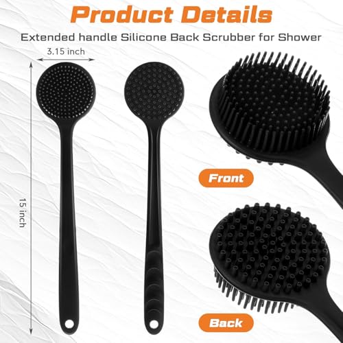 Image of Silicone Bath Brush with Long Handle - Soft Bristles Back Scrubber for Shower | Body Massage - Exfoliating Dirt Removal Brush for Men | Women (LONG BRUSH 2 SET)