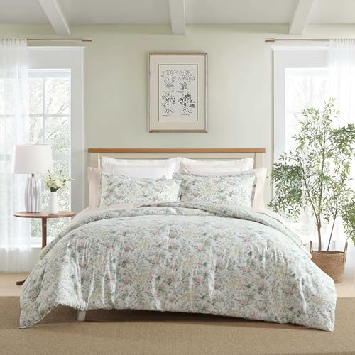 Image of Laura Ashley - Twin Comforter Set, Super Soft Cotton Bedding with Matching Sham, Botanical Design, Vintage Bed Essentials (Bramble Floral Pink, Twin)