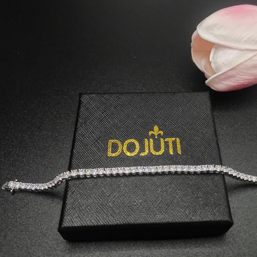 18K White Gold Plated 3mm Round CZ Classic Tennis Bracelet for Women and Men Diamond Chain Sizes 6-9 Inches 4 Prong2