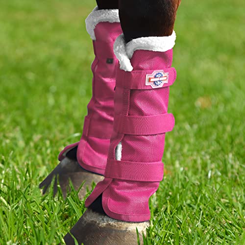 Image of Harrison Howard Horse Fly Boots Summer Protection with Fleece Trim to Eliminate Rubbing Comfortable and Ventilating Mesh Leg Guards Sold in Pair Magenta M