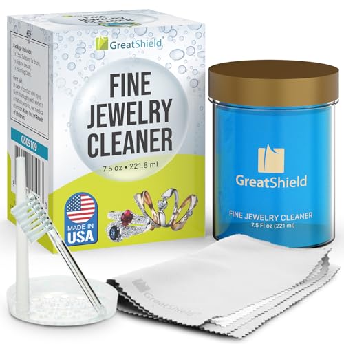 GreatShield Kit de solución limpiadora joyería Fina con Cepillo de Limpieza, paños de Microfibra para pulir y Cesta, Adecuado para Oro, Platino, Titanio, Diamantes, Cristales, Anillos y aretes