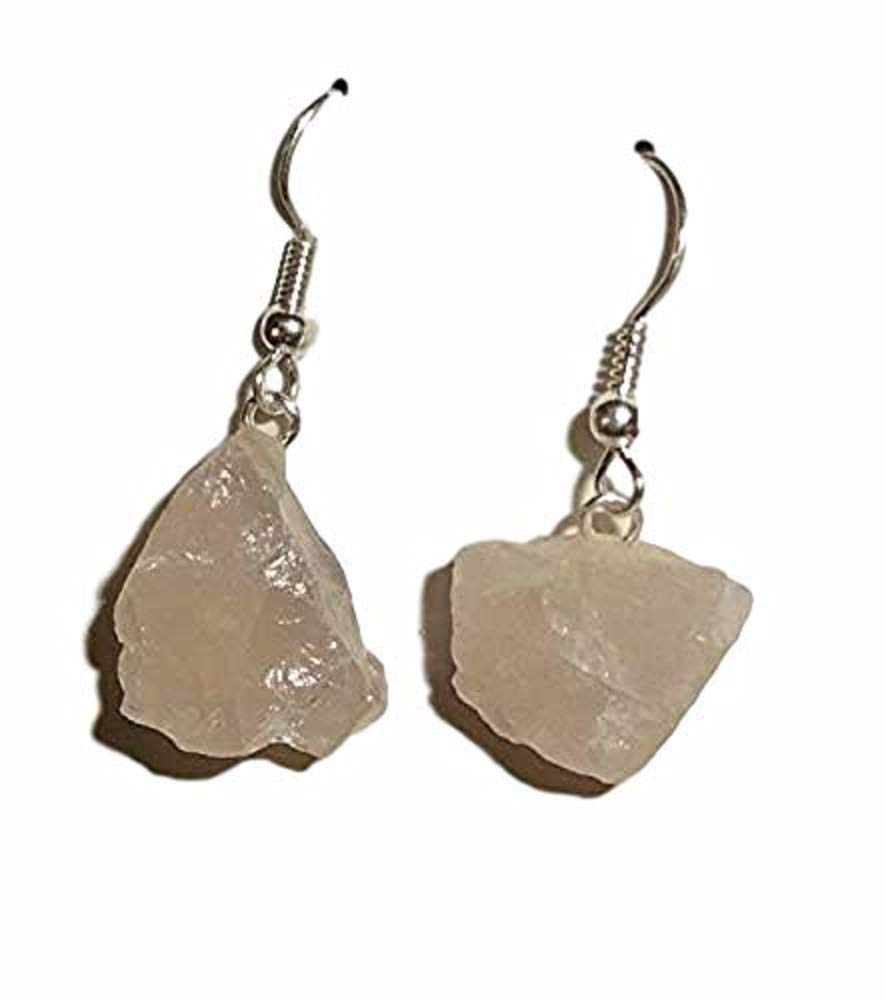 ( Sublime Gifts ) 1 Pair Raw Rose Quartz Natural Free Form Crystal Healing Gemstone Earrings
