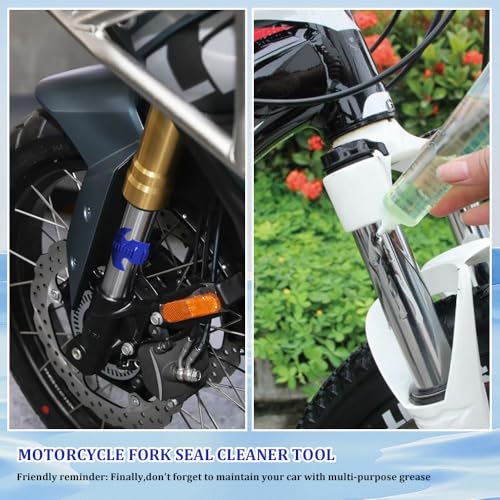 Image of Motorcycle Fork Seal Cleaner Tool, Front Fork Seal Cleaner Fits 45-55mm Seal Mate Oil Level, Universal Dirt Bike Motorcycle Accessories Shock Absorber Repairing Tool for Maintenance (Blue)