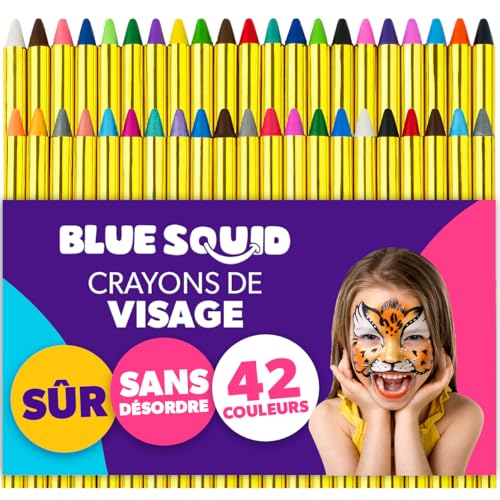 Crayons de Peinture Visage pour Enfants Blue Squid - Kit Étui 36 Couleurs Vives, Mines Extensibles à Base d’Eau - Maquillage Corporel Fête d’Anniversaire, Théâtre, École, Carnaval, Festival, Halloween