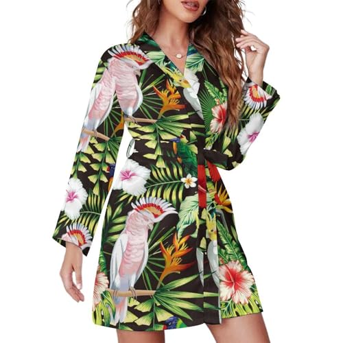 Buewutiry Artsy - Albornoz corto de manga larga para mujer - Vestido de noche con cinturón de loro y hojas de palmera, estilo 16, XL