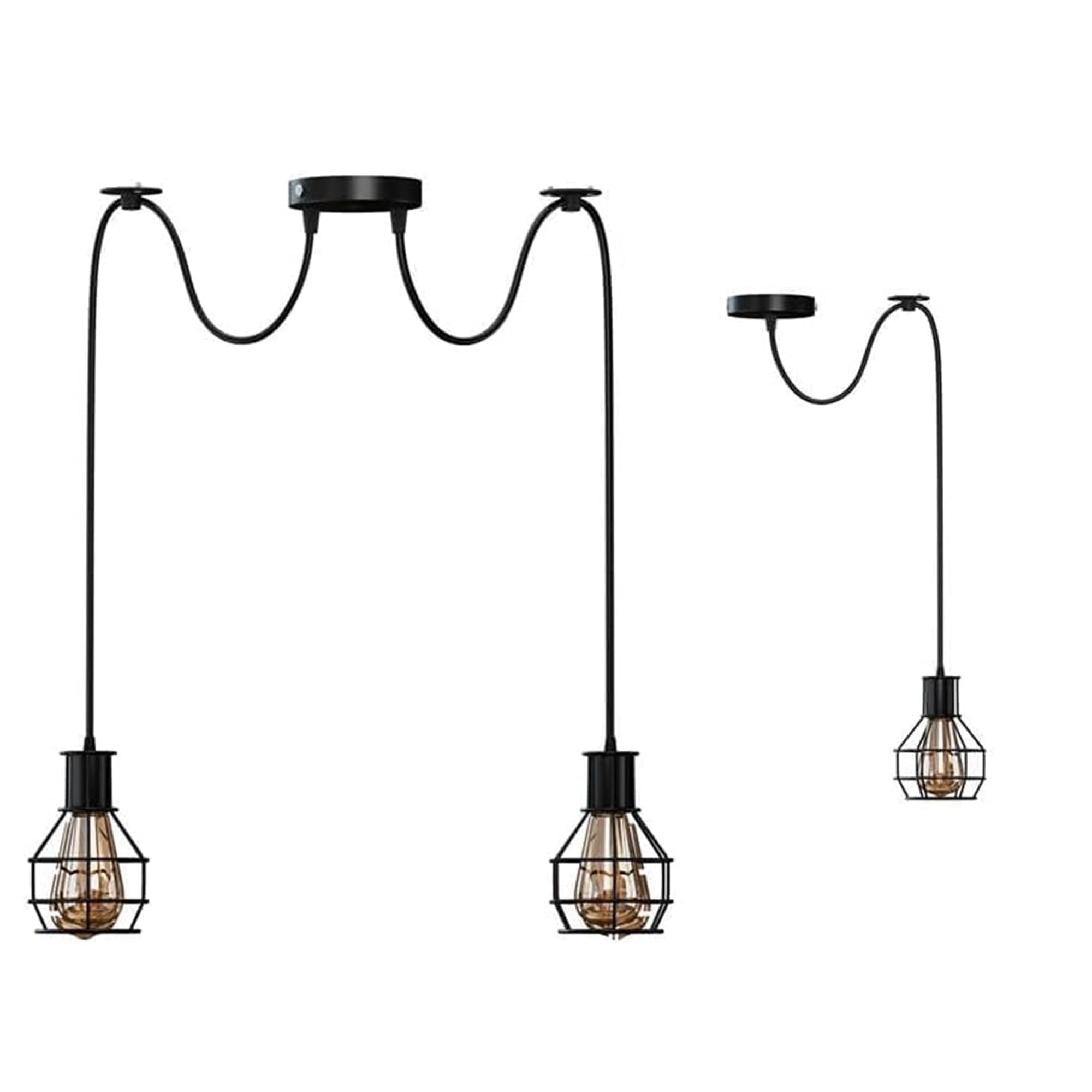 DC VOLTAGE 2 Head Spider Pendant Light with 2m Adjustable Cables, Vintage Industrial 15cm Black Metal Shade Ceiling Hanging Lamp Fixture for Living Room, Bedroom, Kitchen, Bar, Cafe