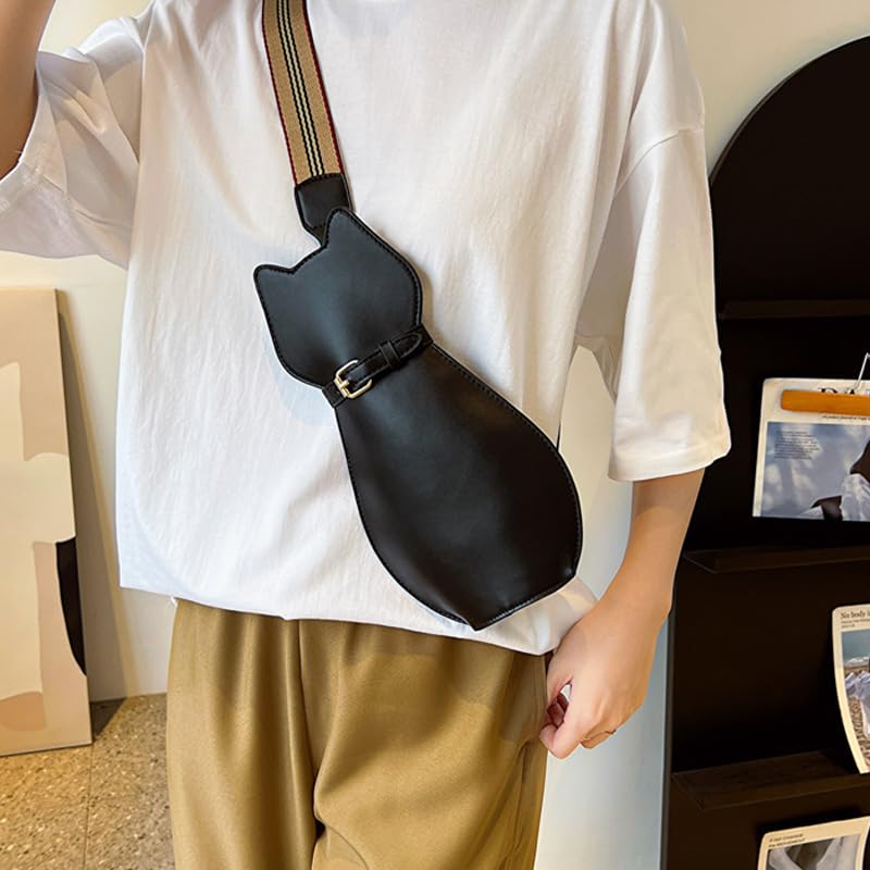 Ximimark 1 pcs Cute Cat Shaped Crossbody Bag, Creative Wide Strap Chest Bag, Cartoon Novelty Purse For Sports Travel3