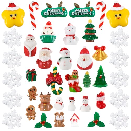 GSrenyu 40 Pcs Christmas Resin Ornament Christmas Cake Decorations Miniature Ornaments Figurines Xmas Resin Santa Claus Snowmen Tree For Xmas Home Decor