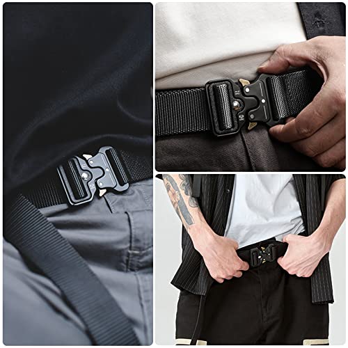 Simpeak Taktischer Gürtel, 1,5 x 49,2 Zoll, Hochleistungs Gürtel Herren, Militär Stil Buckle Gürtel mit 5 Zubehör, Nylon Schnellspanner Security Gürtel für Outdoor Arbeit Jagen, Schwarz