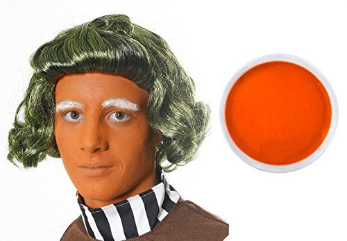 I LOVE FANCY DRESS LTD GREEN WIG + ORANGE 16ML ORANGE FACE PAINT + MAKE UP SPONGE IDEAL FOR LUMPA LUMPA,OOMPA LOOMPA,