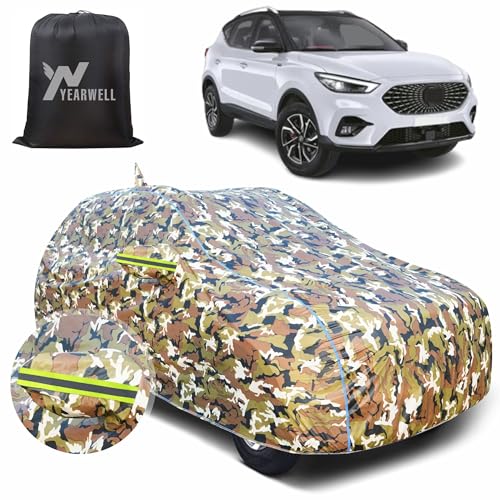 Image of Car Body Cover for MG Astor, 100% Waterproof, Heat-Resistant with Mirror & Antenna Pockets, Soft Cotton Lining, Triple Stitched, Green Reflector (Jungle Print)