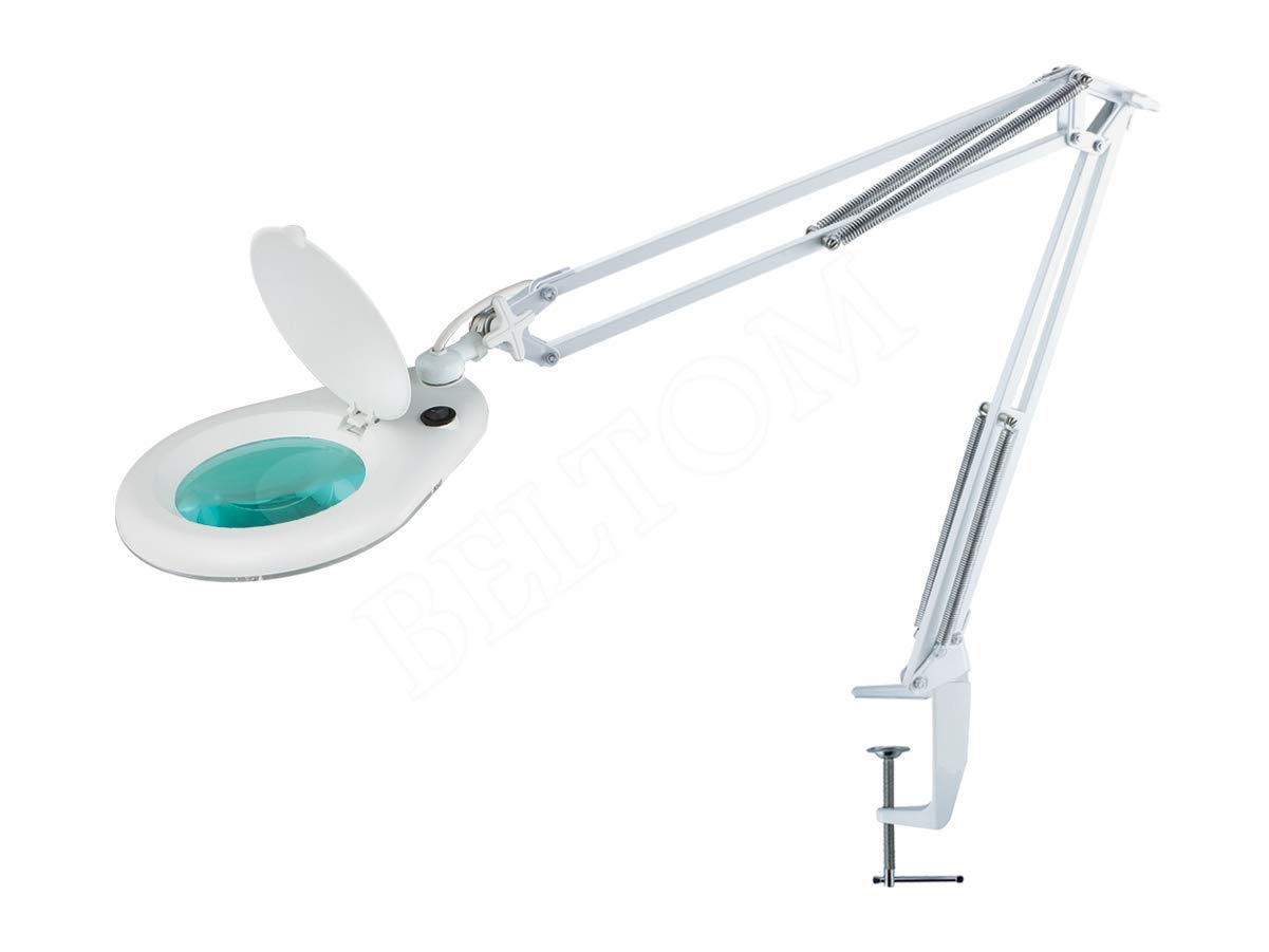 Beltom® Lente Smart 5 DIOTTRIE Lampada d'Ingrandimento con Luce Fredda E Morsetto per Estetista, ESTETICA, Laboratorio E LAVORI di PRECISIONE - Ingrandimento 5X - Bianco