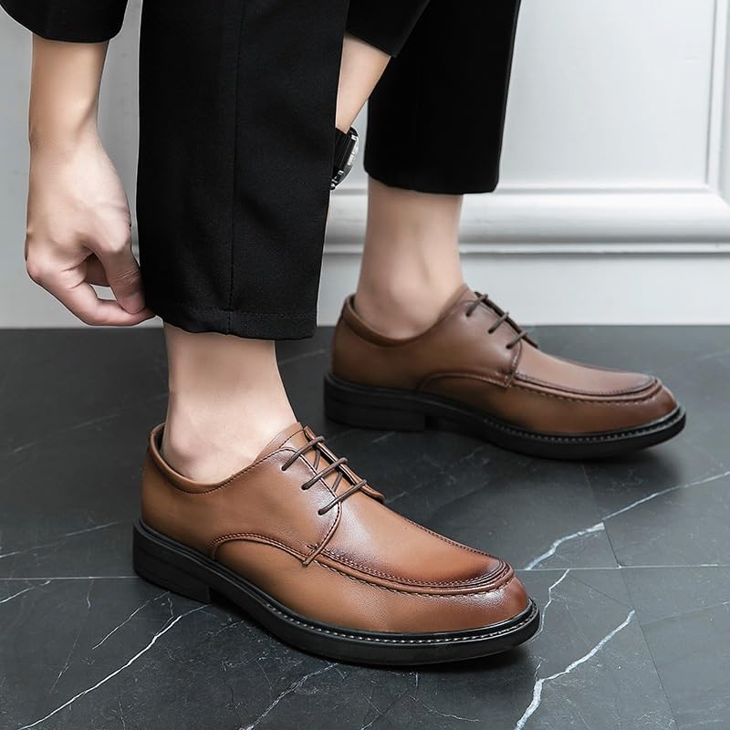 Men's Leather Oxford Shoes Breathable Casual Low-Top Lace-Up Pointed Toe Derby Softsole Walking Dress Shoes3