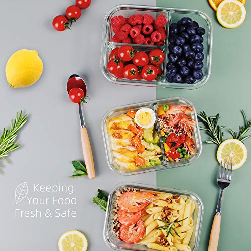 Bayco 9 Pack Glass Meal Prep Containers 3 & 2 & 1 Compartment, Glass Food Storage Containers With Lids, Airtight Glass Lunch Bento Boxes, Bpa-Free & Leak Proof (9 Lids & 9 Containers) - Grey #TOP4