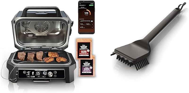 Ninja Woodfire ProConnect Premium XL Paquete de parrilla y ahumador con cepillo de limpieza para parrillas de la serie OG700/800/900