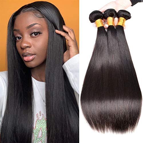 Straight Bundles Human Hair 26 28 30 inches 10A Brazilian Straight Human Hair Weave 100% Unprocessed Virgin Hair Bundles Natural Color …