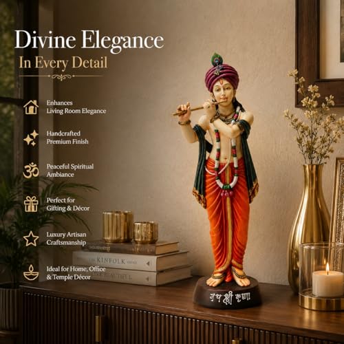 Image of ARMONIA Lord Krishna Idol Statue Murti for Home Decor & Pooja Room | Premium Polystone Krishna Sculpture for Mandir & Living Room | Best Gift for Housewarming | 30.7 Inch Large with Microfiber Cloth