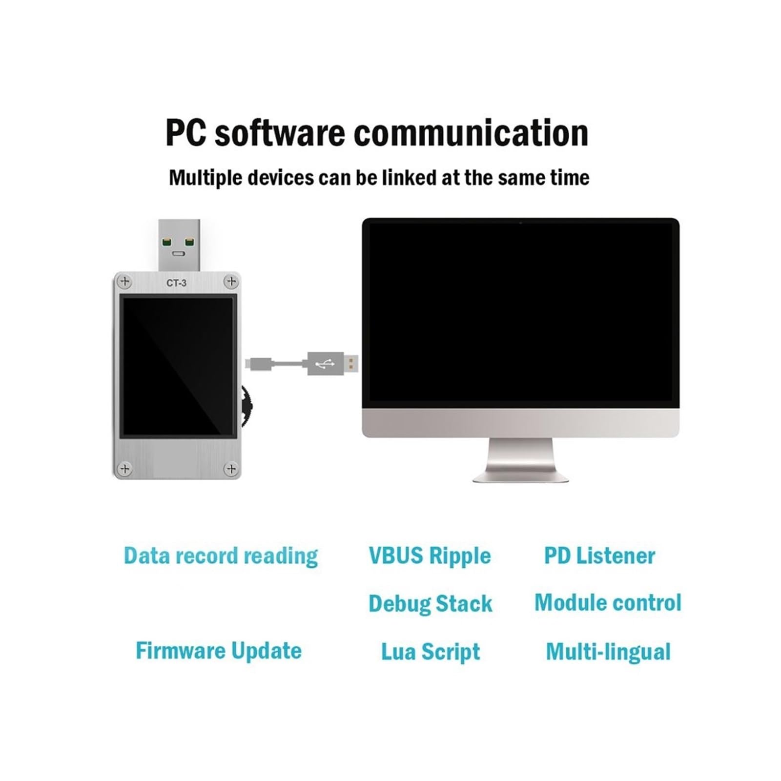 Tester USB Miernik mocy USB 3.1 Multimetr cyfrowy Tester prądu Detektor napięcia Interpreter Zintegrowany DC 26V 6A(C3)