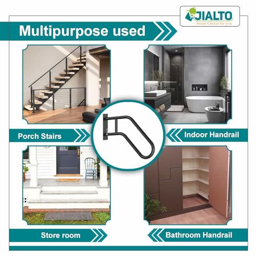 Image of JIALTO Wall Mounted Staircase Handrail Safety Grab Bar- Heavy Duty Metal Support Railing for Indoor Stairs, Bathroom & Entryway, Anti-Slip Wall Support Handle with Installation Kit (Black, Pack of 1)