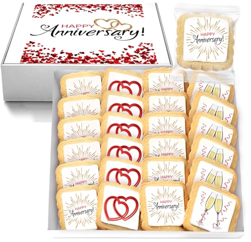 Happy Anniversary Cookies Party Favors | 24 PACK | Dessert Reception Decorated Treats Individually Wrapped Sugar Cookie Gift Basket