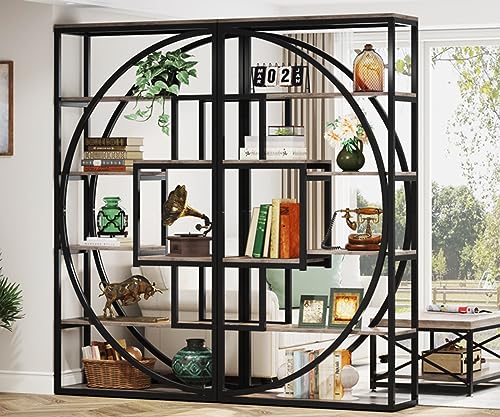 Image of Tribesigns Bookshelf, Industrial 5-Tier Etagere Bookcase, 70.8 inch Tall Bookshelf with 8 Storage Shelf, Book Shelf Display Tack Shelving Unit for Home Office (Vintage Grey,2PC)
