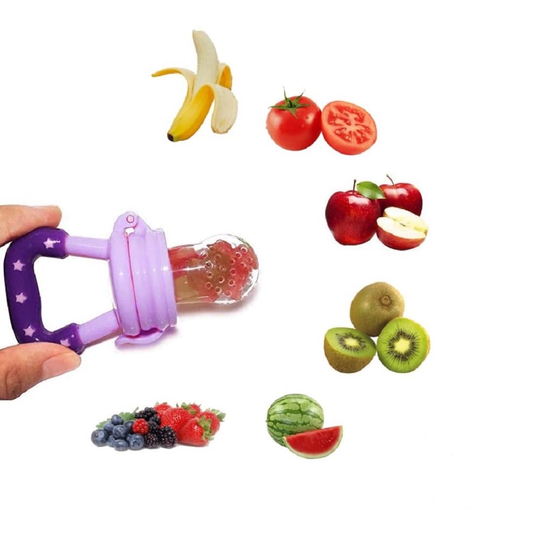 BKDT Marketing Silicone Food/Fruit Nibbler With Extra Mesh, Soft Pacifier/Baby Fruit Feeder, Baby Teether, Infant, Multicolor