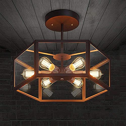 Araña de cristal negro de 6 cabezas con casquillo E27 para iluminación retro hexagonal