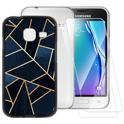 Funda clásica a rayas compatible con Samsung Galaxy J1 Nxt + [2 unidades] protector de pantalla de vidrio templado, funda a prueba de golpes para Samsung Galaxy J1 Mini 2016 (4 pulgadas)