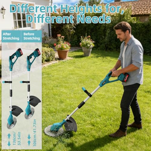 Image of 3- in-1 Electric Weed Eater, Brushless Weed Wacker Cordless, Brush Cutter with 2Pcs 4.0Ah Batteries, 1200W Motor, 6 Blades, Battery Powered Grass /String Trimmer Lawn for Yard and Garden